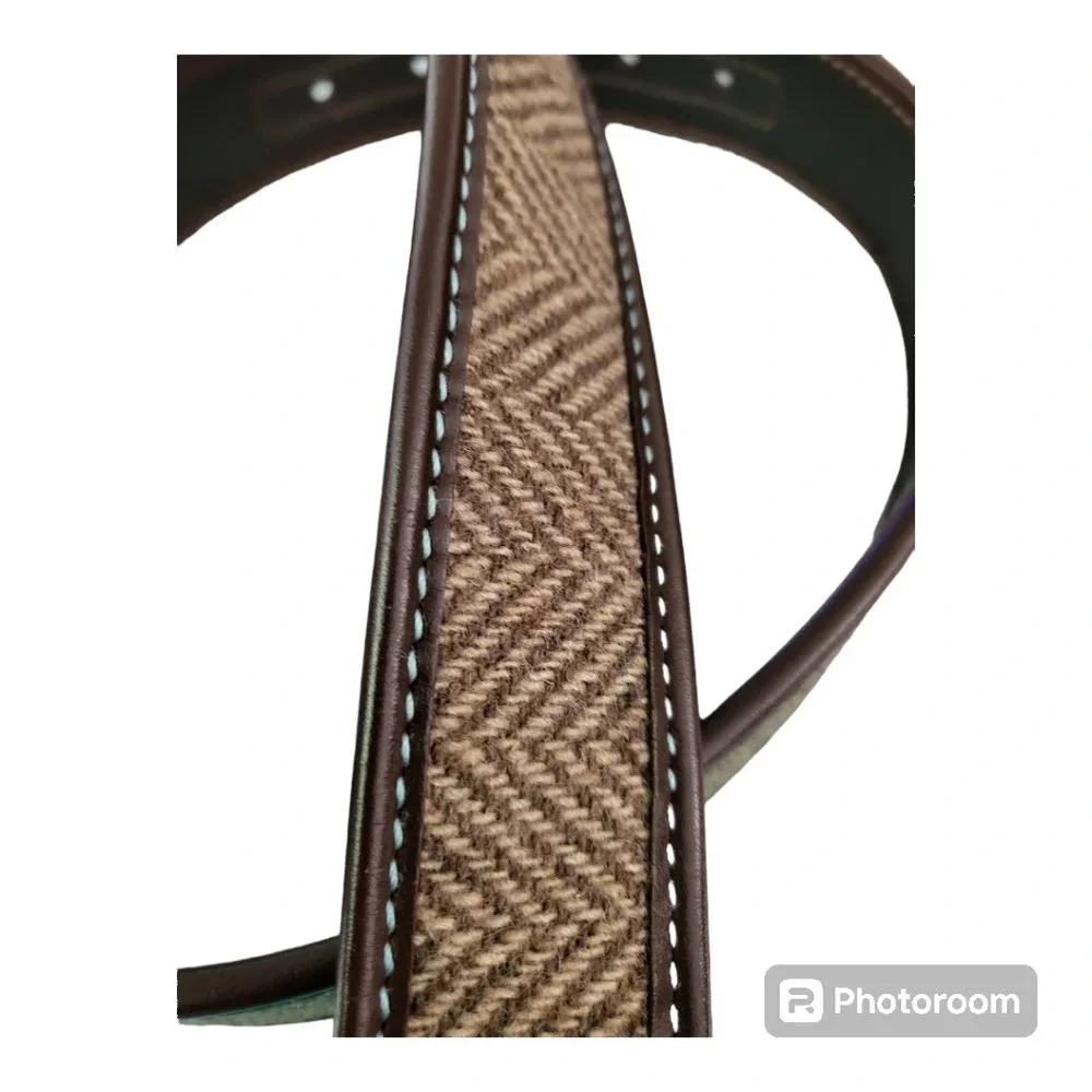 Faux leather herringbone pattern belt‎